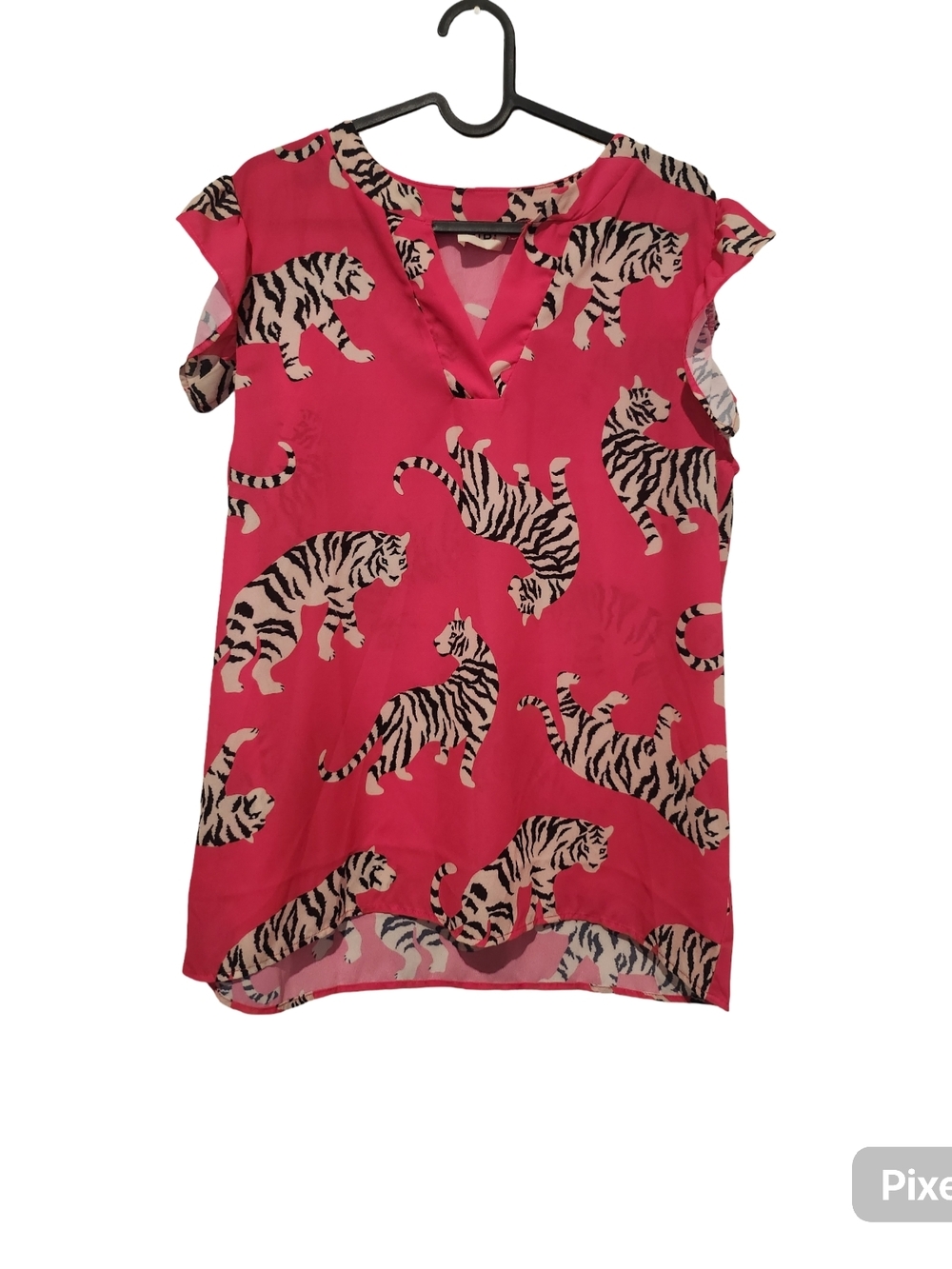 BiBi Hot Pink Tiger-Print V-Neck Flutter Sleeve Blouse
